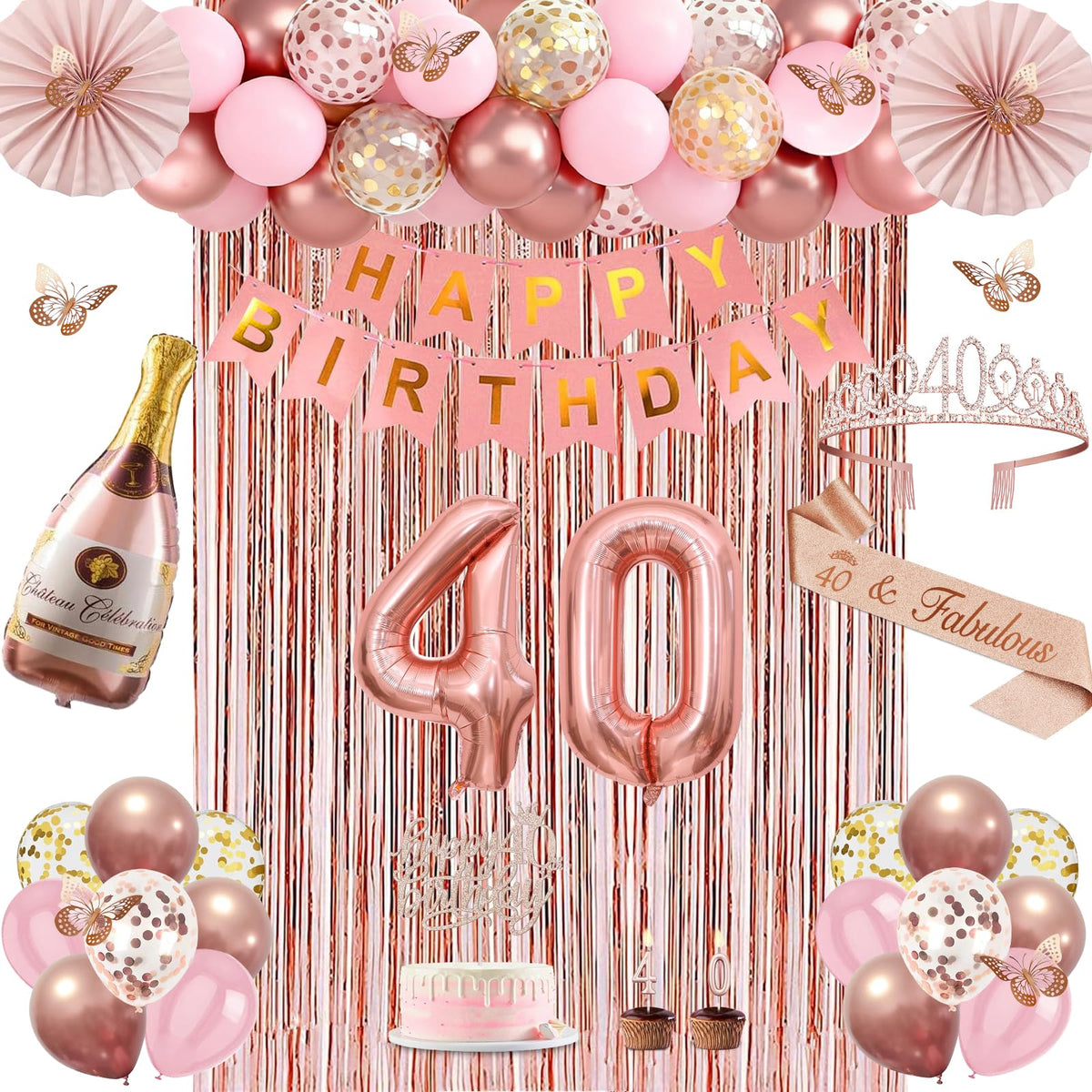 Juesly rose gold 40th banner adds an elegant focal point to the celebration.