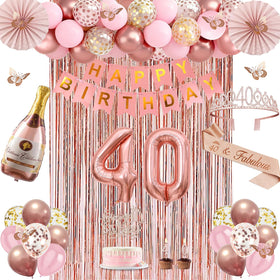 Juesly rose gold 40th banner adds an elegant focal point to the celebration.