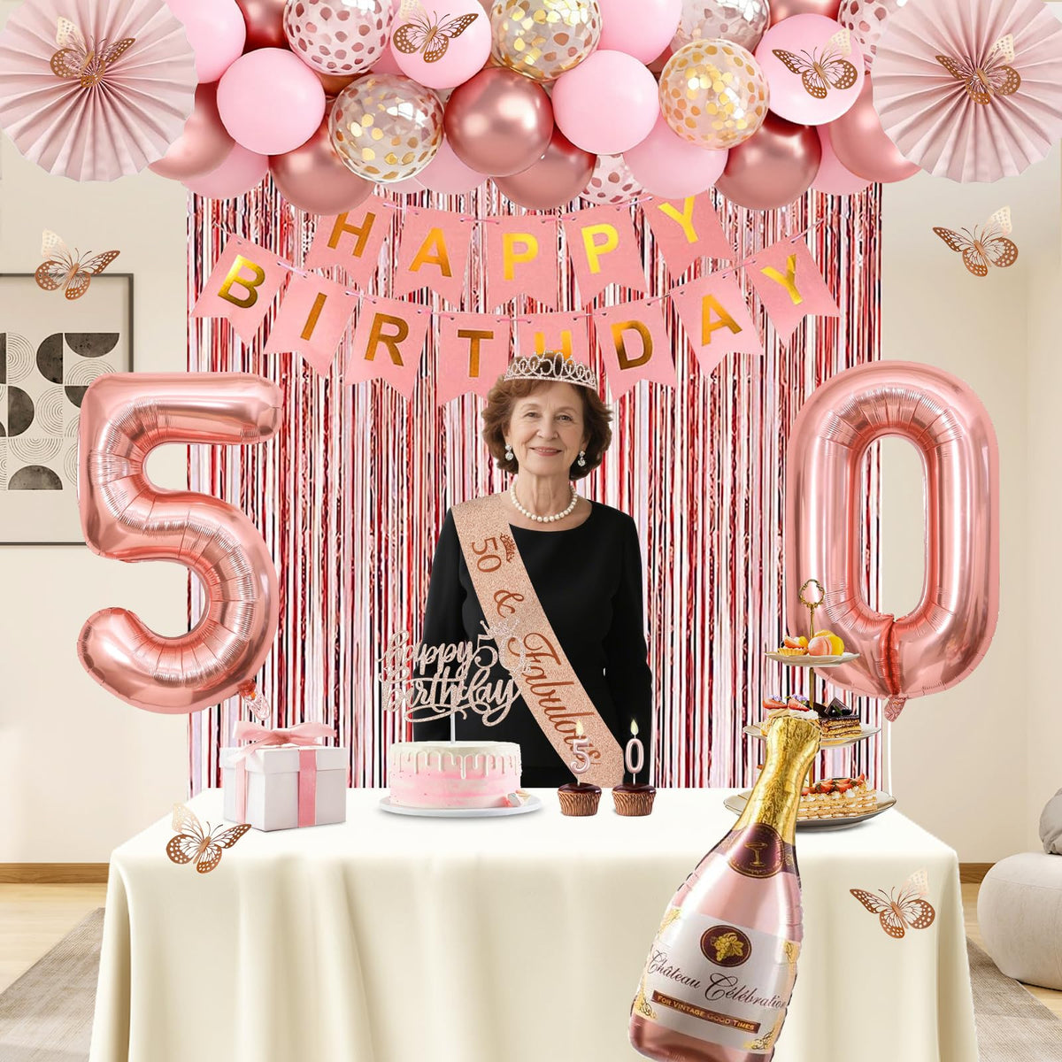 Juesly rose gold fringe curtain brings glamorous entryway flair.