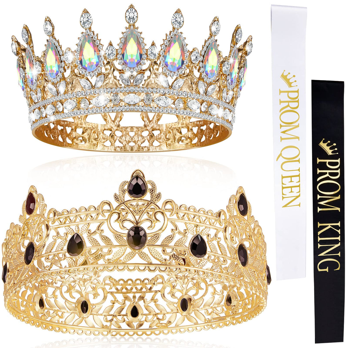 Juexica prom king crown with gold rhinestones for a bold royal look.