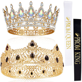 Juexica prom king crown with gold rhinestones for a bold royal look.