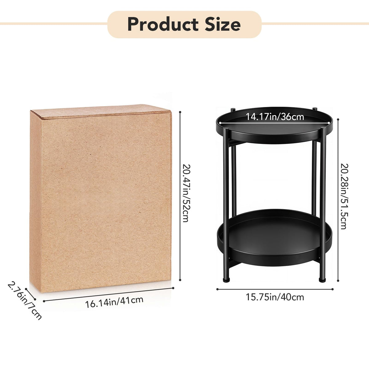 JuheBoxia foldable two-tier round side table compact design – fits small spaces with ease.