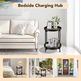 JuheBoxia foldable two-tier round side table couch-side setup – convenient for drinks and remotes.