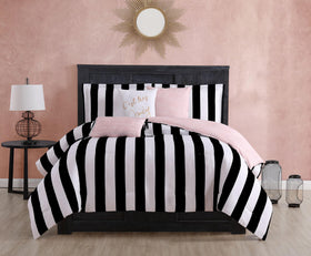 Juicy Couture Cabana Stripe decorative pillows detail with gold embroidery and pleats.