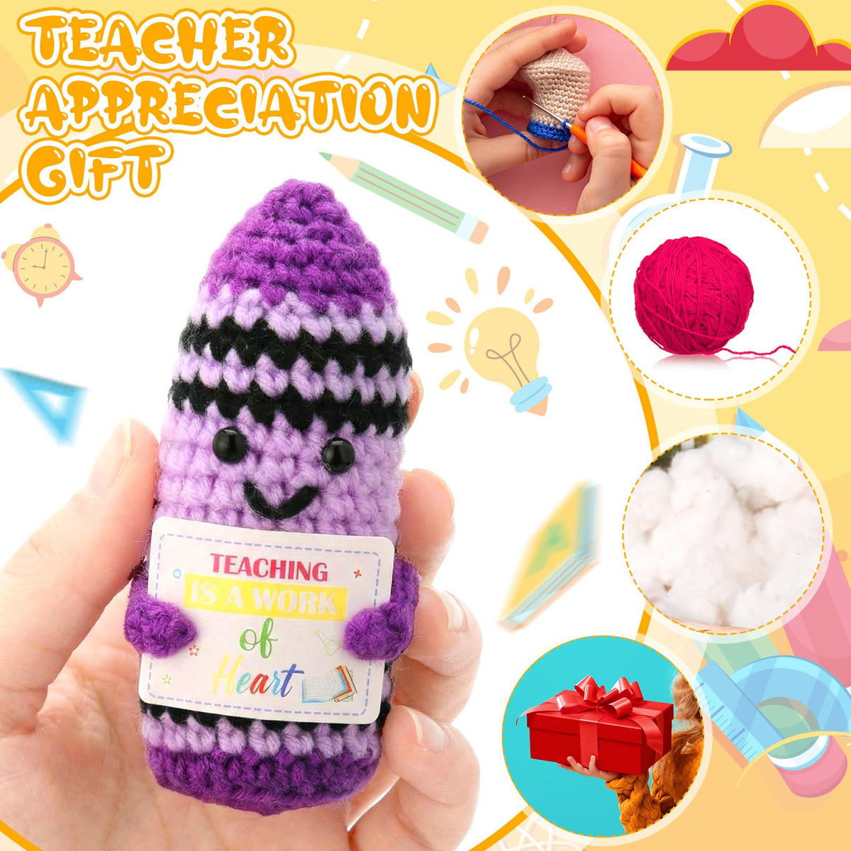 Juinte desk decor crochet dolls brighten classroom displays and study spaces.