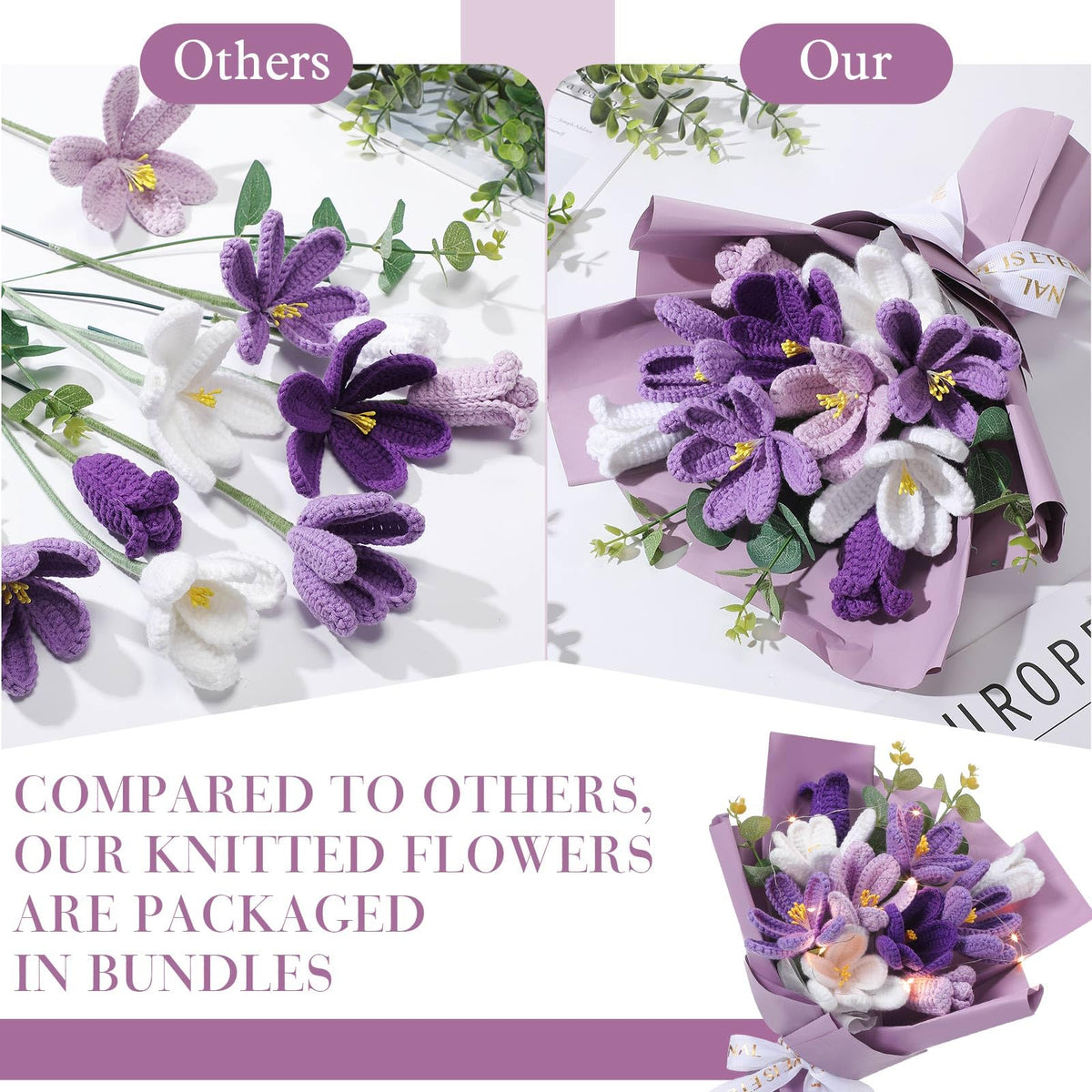 Juinte gift-ready crochet bouquet, beautifully packaged for easy gifting.
