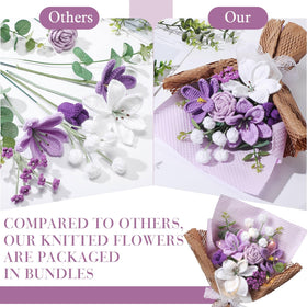 Juinte Graduation crochet bouquet showcases dark purple little flower for depth.
