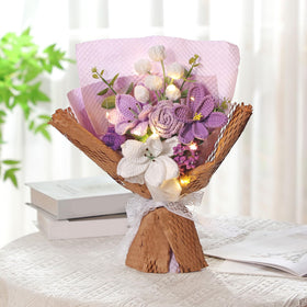 Juinte Graduation crochet bouquet with dark purple tulip provides elegant, maintenance-free flair.