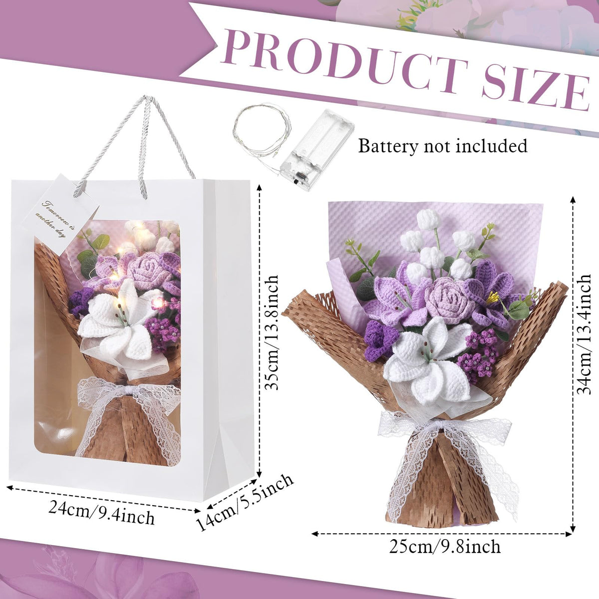 Juinte Graduation crochet bouquet featuring light purple lily adds lasting decor for special events.