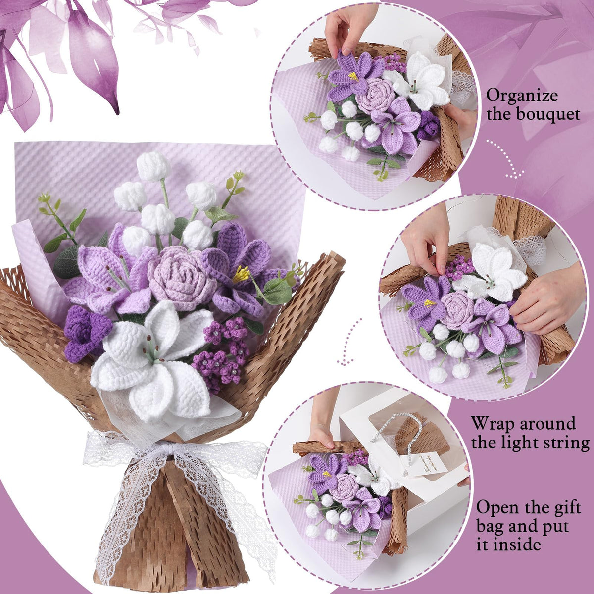 Juinte Graduation crochet bouquet including light purple rose delivers charming, lasting beauty.