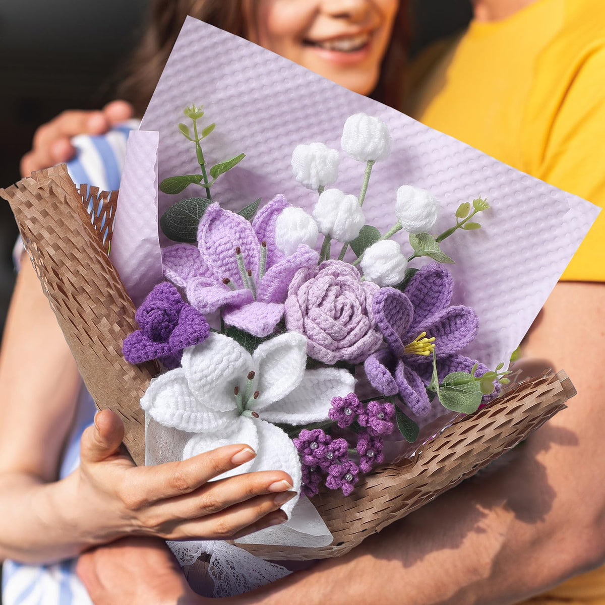 Juinte Graduation crochet bouquet featuring white flower adds fresh, pollen-free elegance.