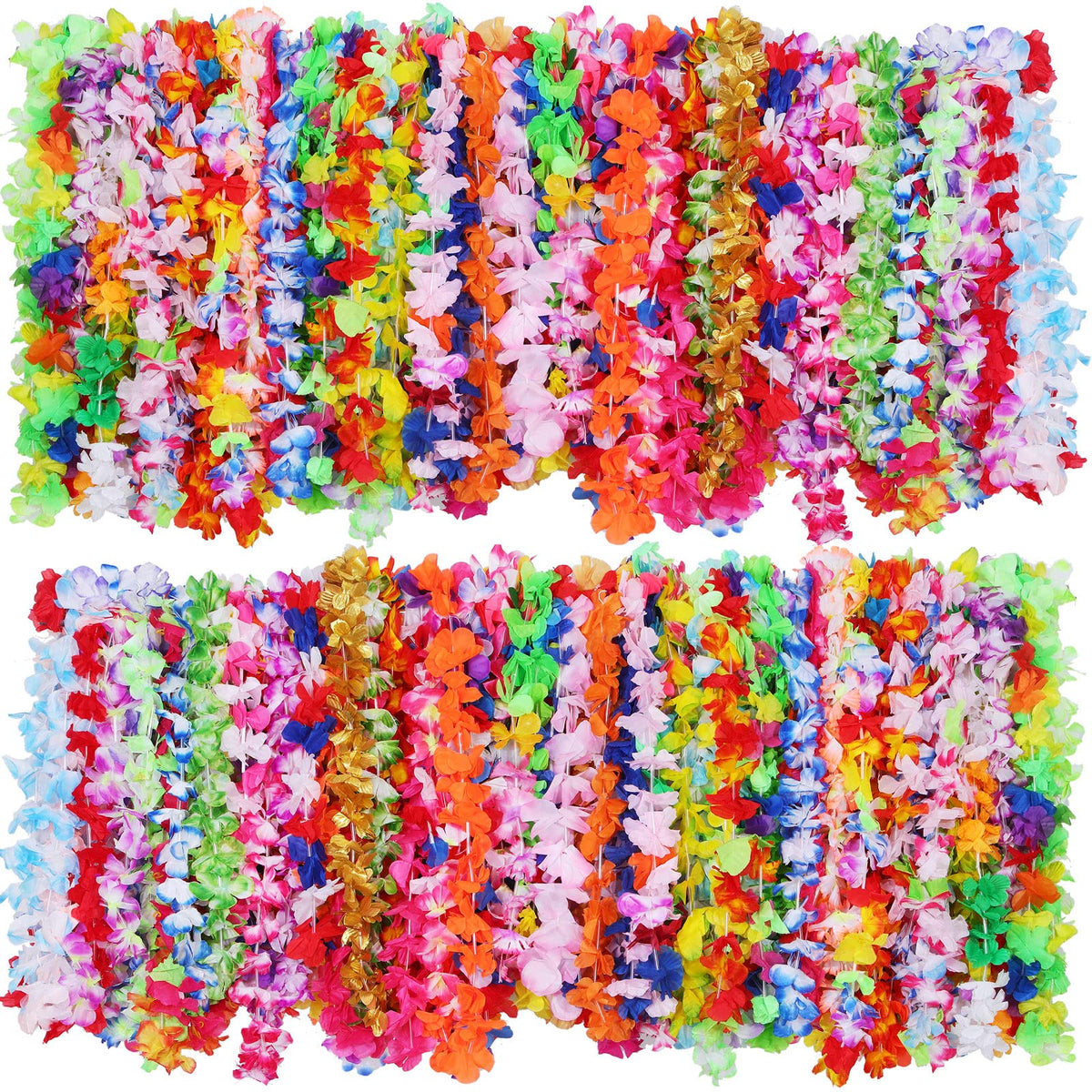 Juinte Hawaiian leis pack in mixed colors for lively luau décor and group wear.