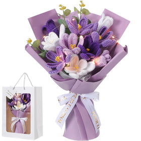 Juinte Mothers Day crochet bouquet in purple, a lasting decorative gift idea.