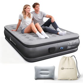 JUITOY Queen air mattress with built-in pump ready for quick setup.