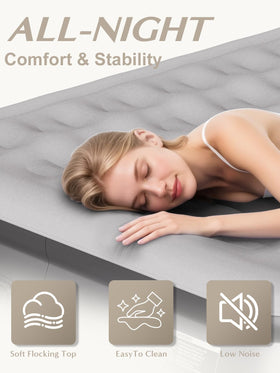 JUITOY Queen air mattress one-touch inflation enables fast setup for guests.