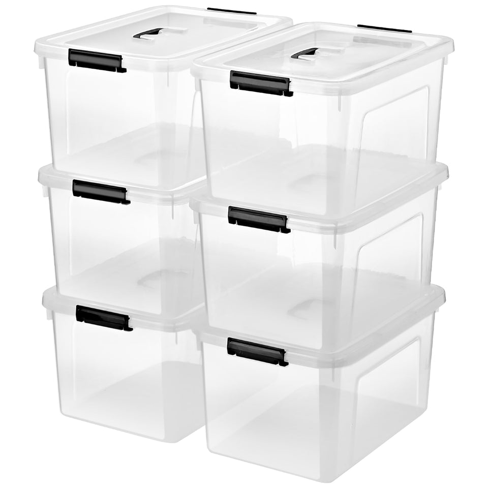 JUJIAJIA 19-quart bin with lids offers quick access and clear visibility while protecting contents.