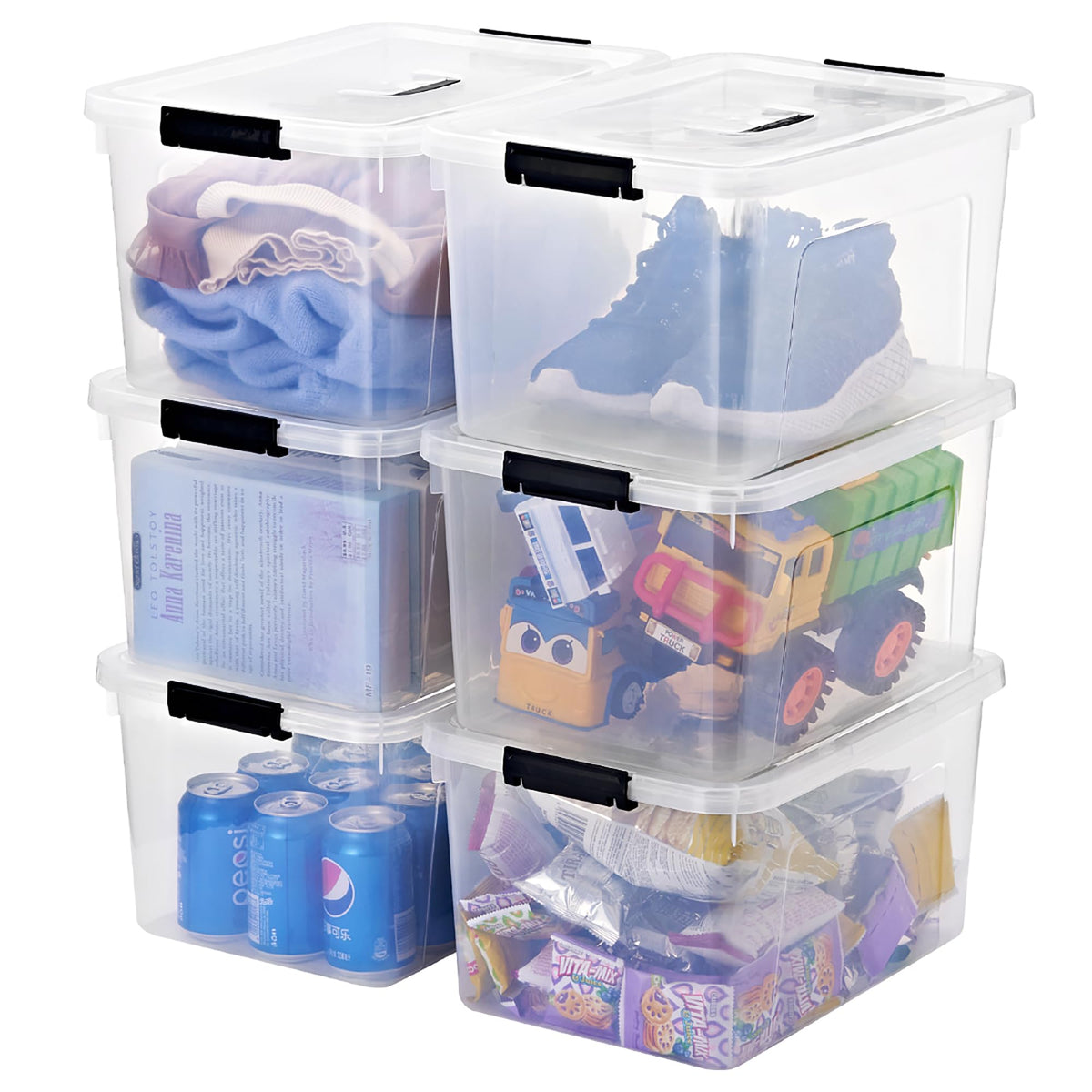 Clear polypropylene bin for easy contents identification and quick retrieval.