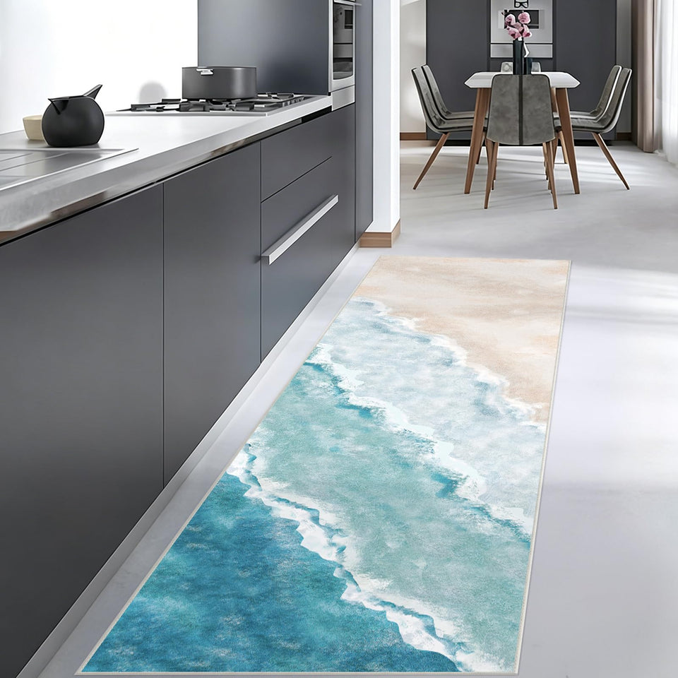 JUKAMO beach-pattern 2x6ft runner rug with coastal design and soft underfoot