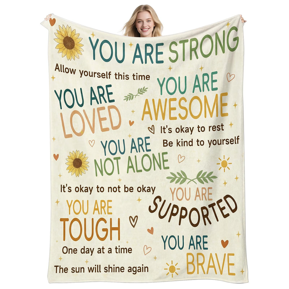 JUKAMO healing blanket with affirmations for recovery and comfort