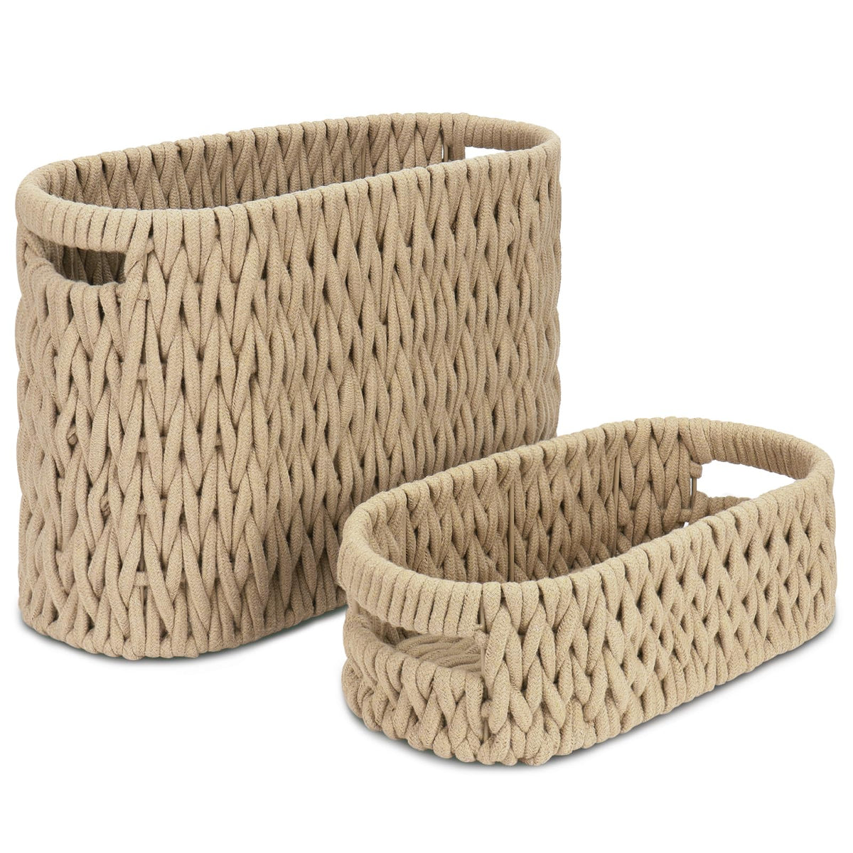 Jukercici boho bathroom basket holding up to six mega rolls for organized toilet paper storage.