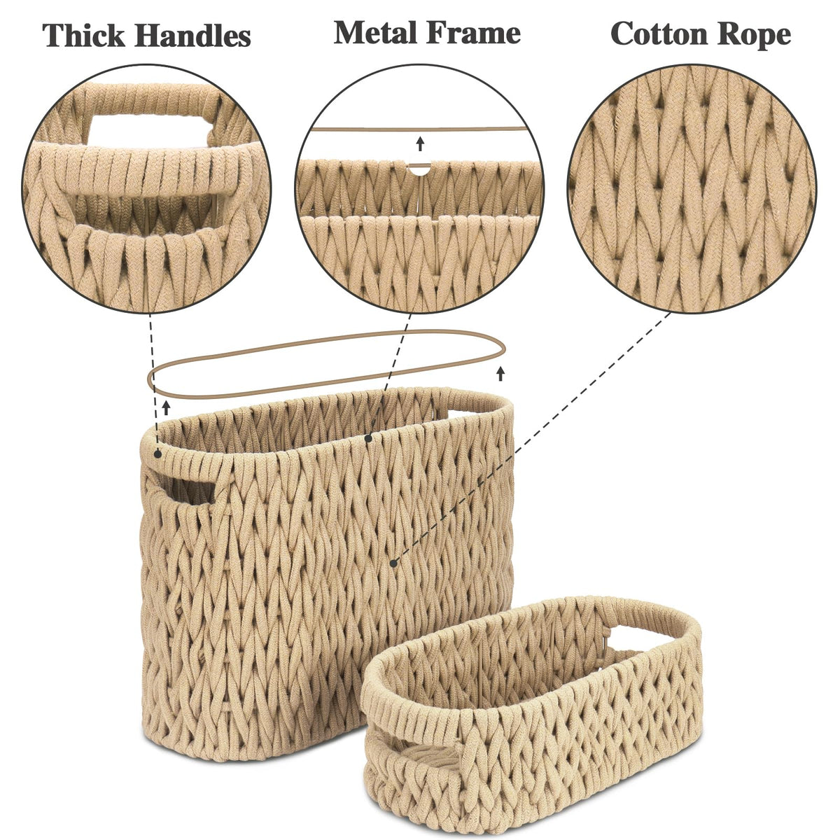Jukercici cotton rope woven basket shows sturdy oval frame.
