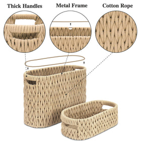 Jukercici cotton rope woven basket shows sturdy oval frame.