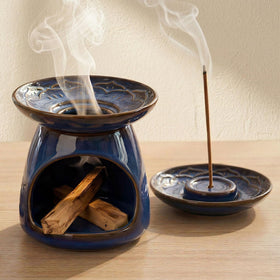 JUL WIND Palo Santo Holder Burner with lotus details for versatile incense sessions.
