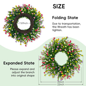 Julako colorful cottage wreath greenery detail enhances entryway charm.