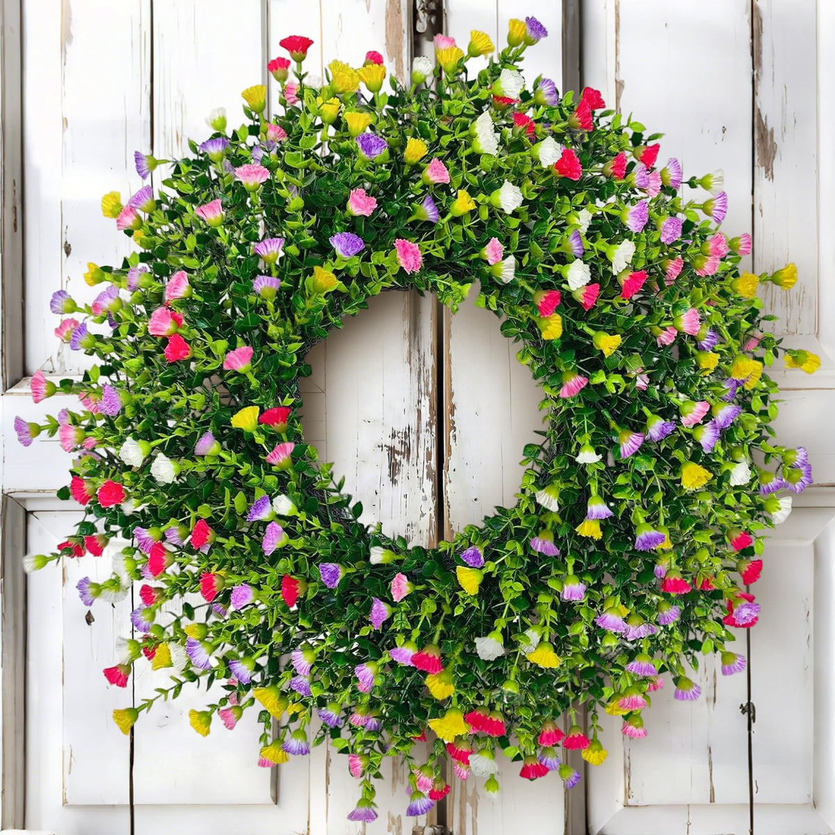 Julako 22-inch spring wreath for front door boosts curb appeal.