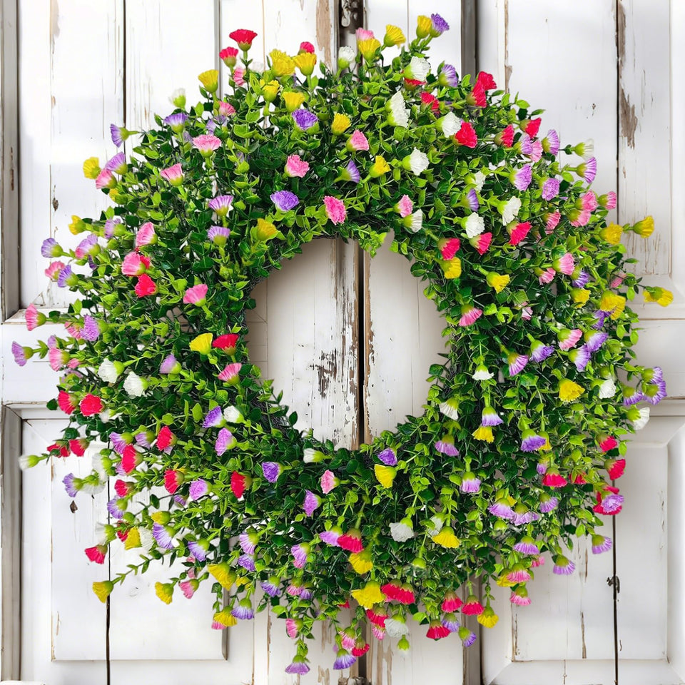 Julako 22-inch spring wreath for front door boosts curb appeal.