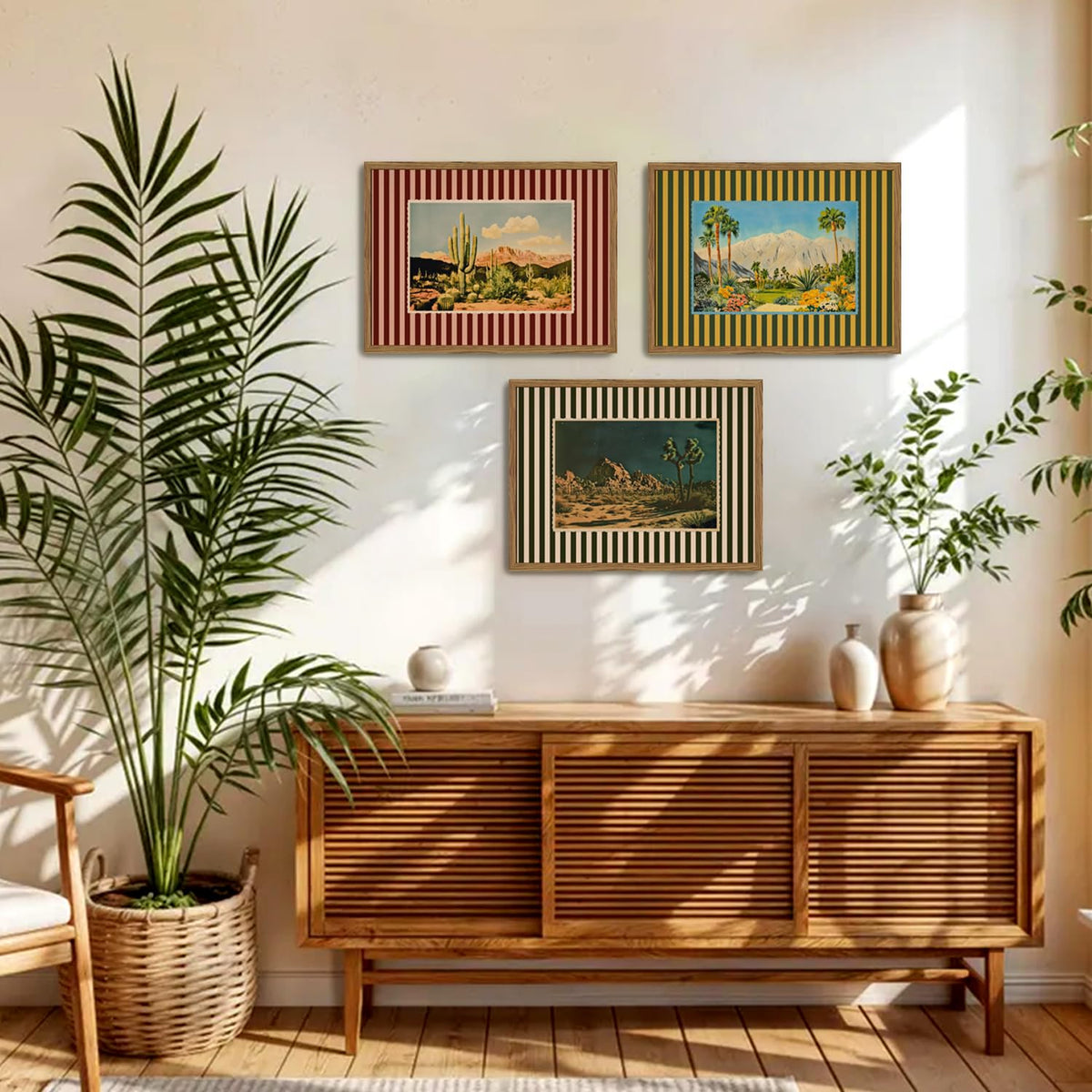 Julaydi framed cactus landscape print creates a boho office accent