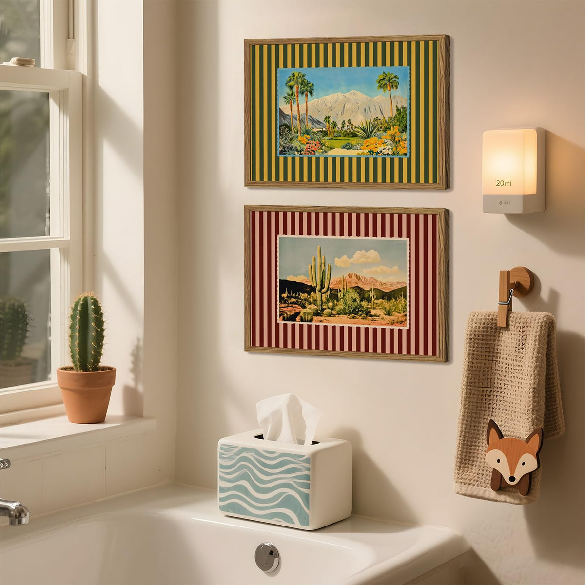 Julaydi framed cactus landscape print suits Boho decor schemes