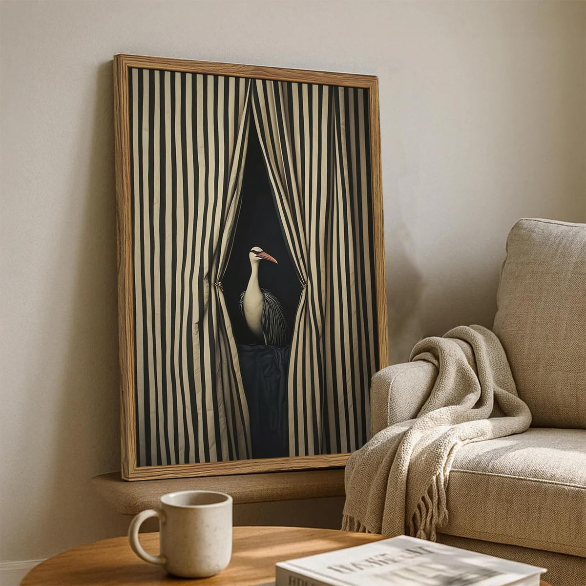 Julaydi Moody Crane Wall Art black white stripe detail, bold contrast for modern rooms