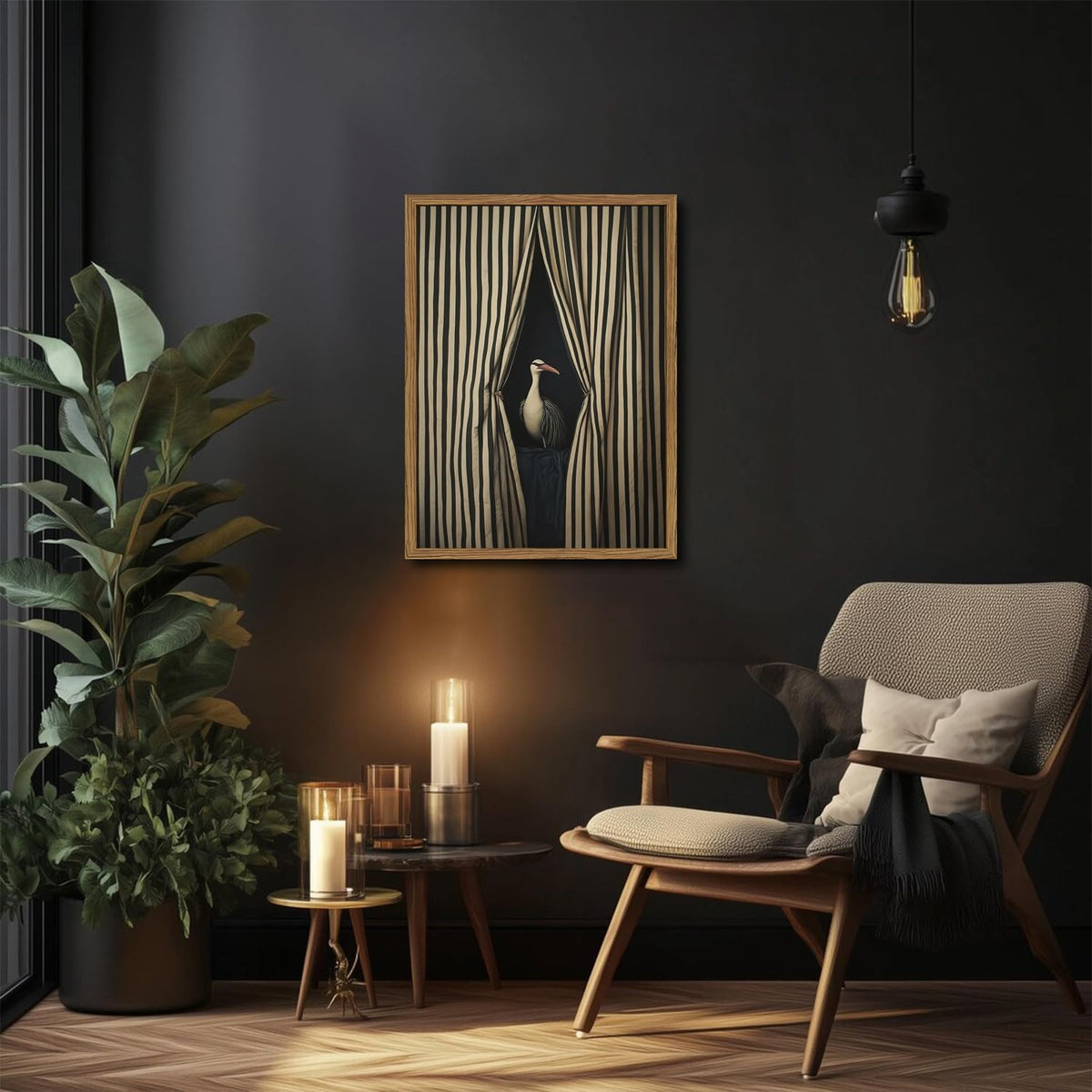 Julaydi Moody Crane Wall Art curtain peek, surreal humor for living spaces