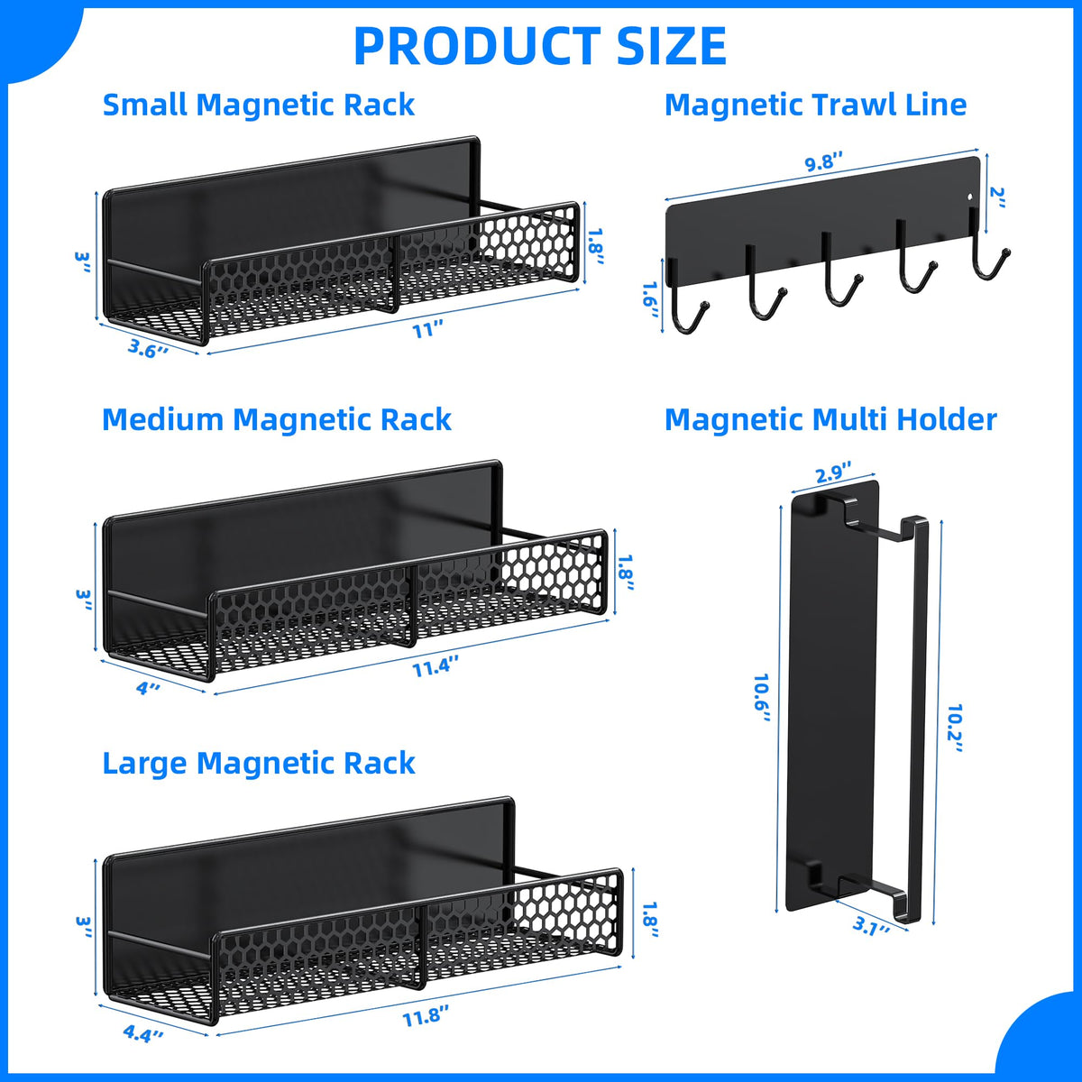 JulktLli magnetic shelves on fridge door for enhanced vertical storage space.