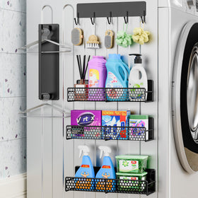 JulktLli magnetic shelves mounted on washer side for easy laundry organization.