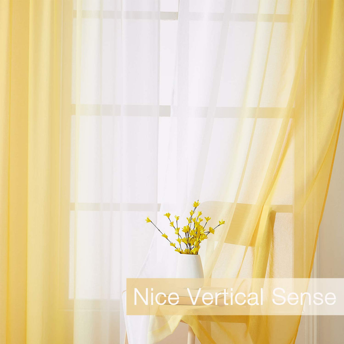 July Joy two-tone gradient curtains in yellow brighten rooms with depth.