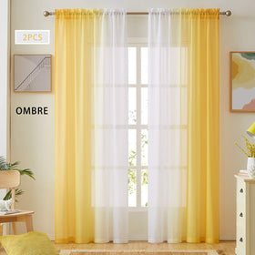 July Joy Ombre faux linen sheer curtains in yellow show color transition close-up.