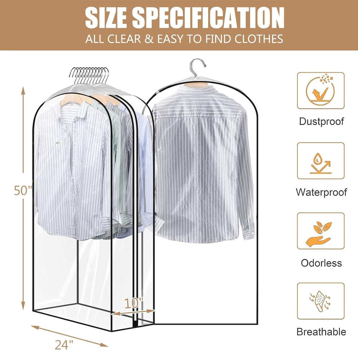 JUMBO FILTER clear PEVA material shows contents and protects garments.