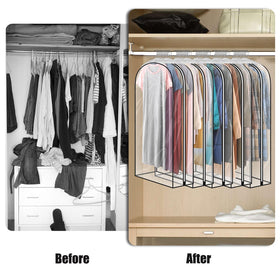 JUMBO FILTER garment bags keep closet tidy and wrinkle-free.