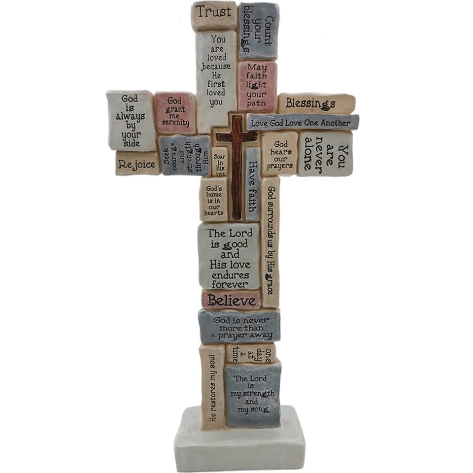 Jumiz Cross Sculpture with engraved words for home or office calm.