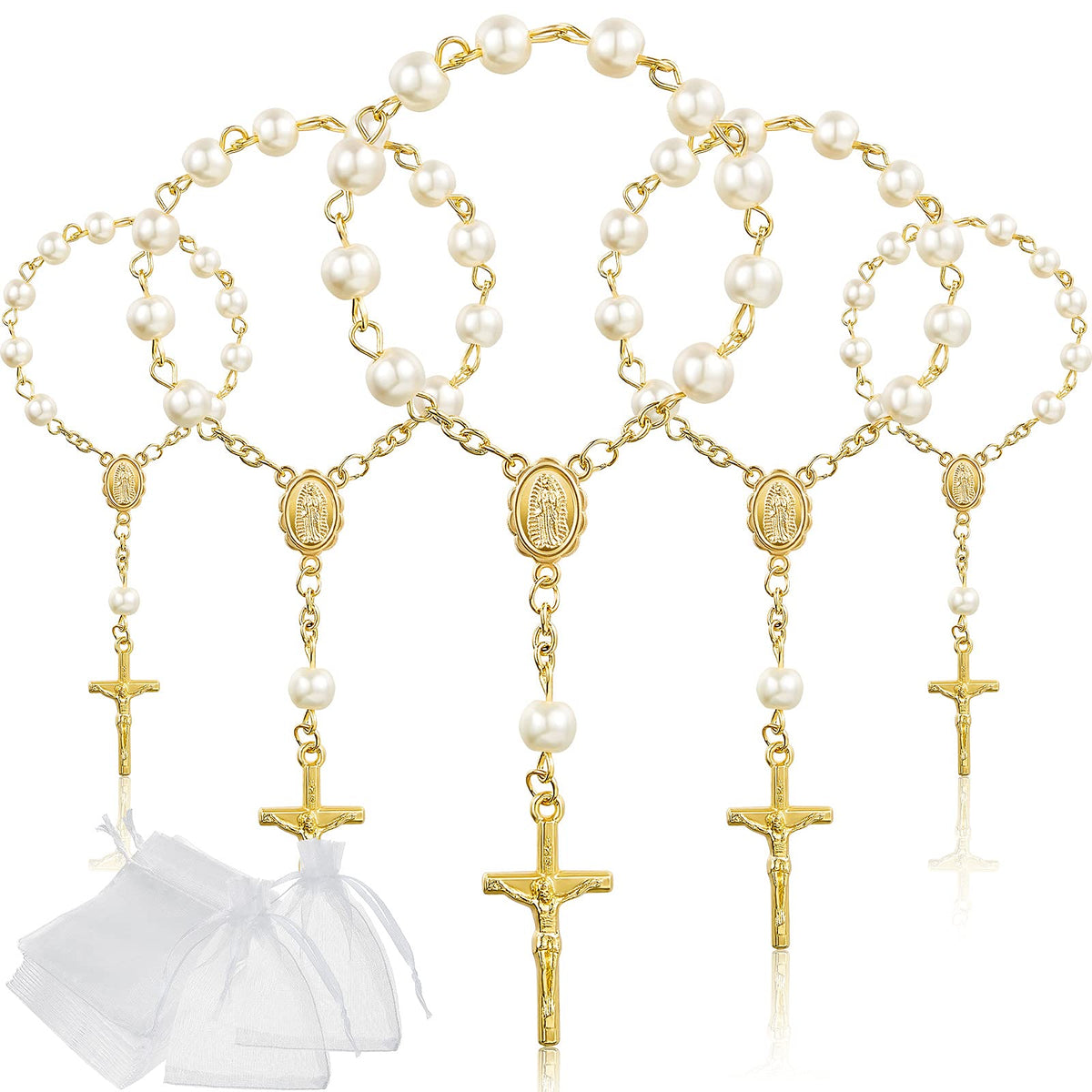 Junkin ivory baptism rosary beads with 6 mm acrylic beads
