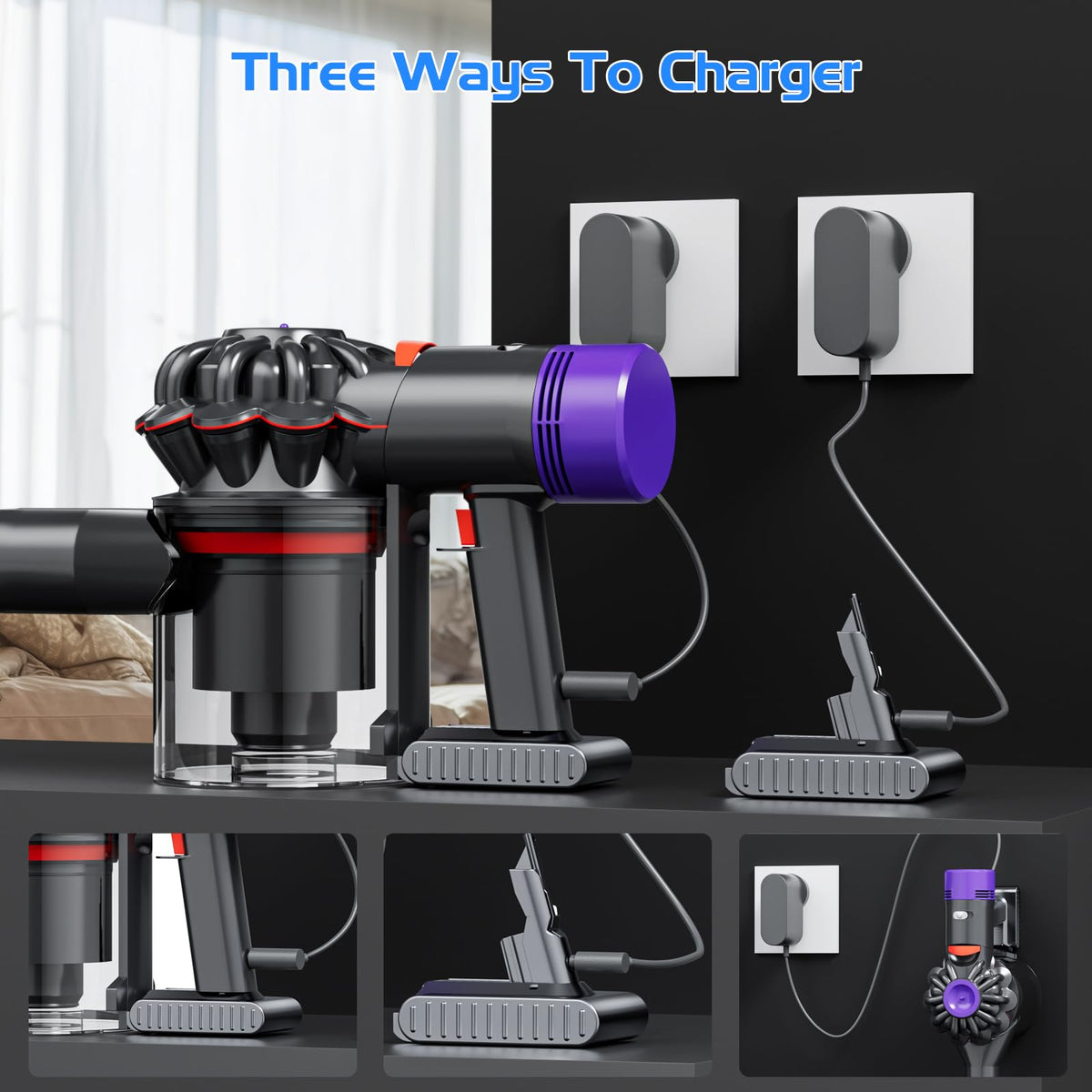 JUNWOOD battery connected to charger illustrating fast top-up capability.