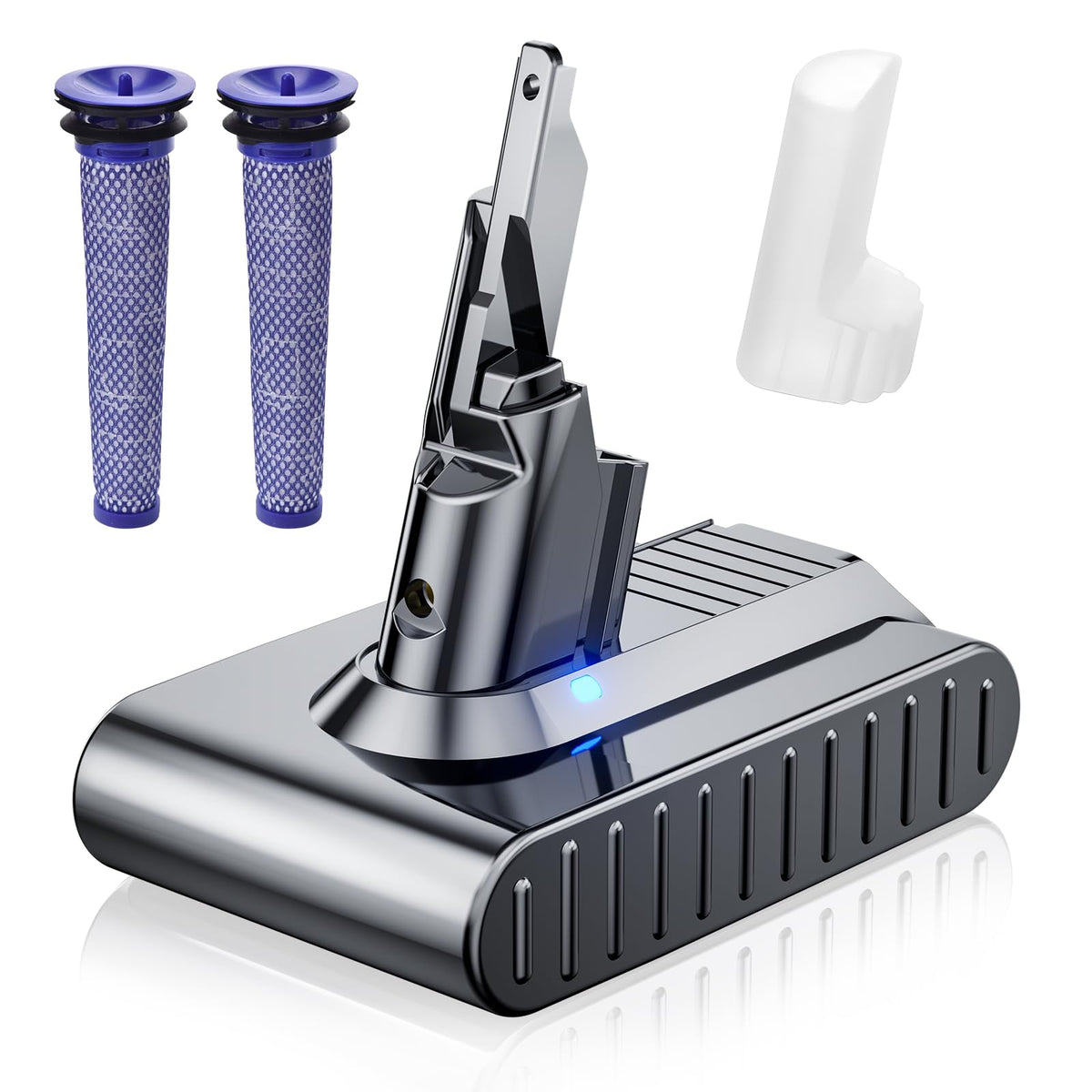 JUNWOOD Dyson V7 10Ah battery with 21.6V capacity for longer runtimes.