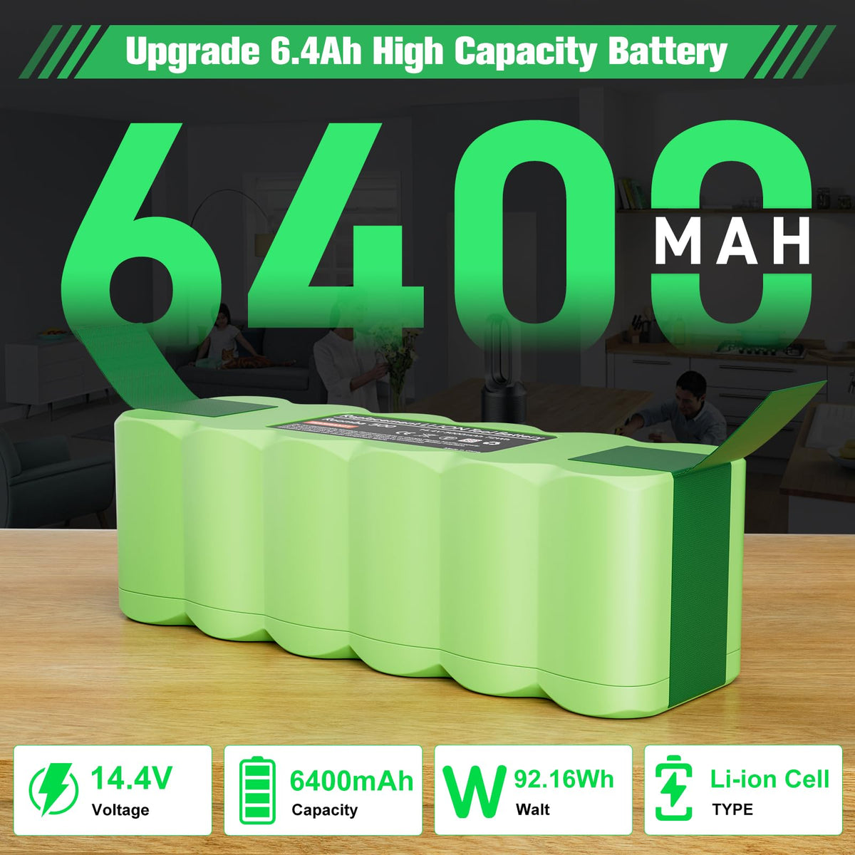 JUNWOOD 6.4Ah Roomba battery compatibility list, broad model support for flexibility.