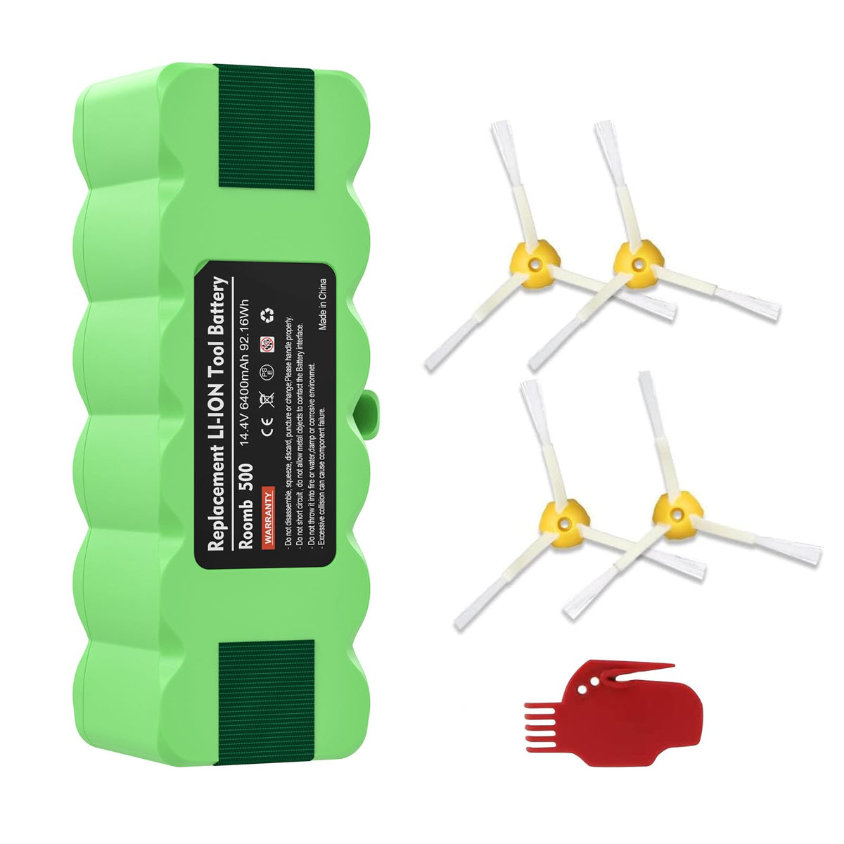 JUNWOOD 6.4Ah battery for Roomba R3, front view, enabling longer cleaning sessions.