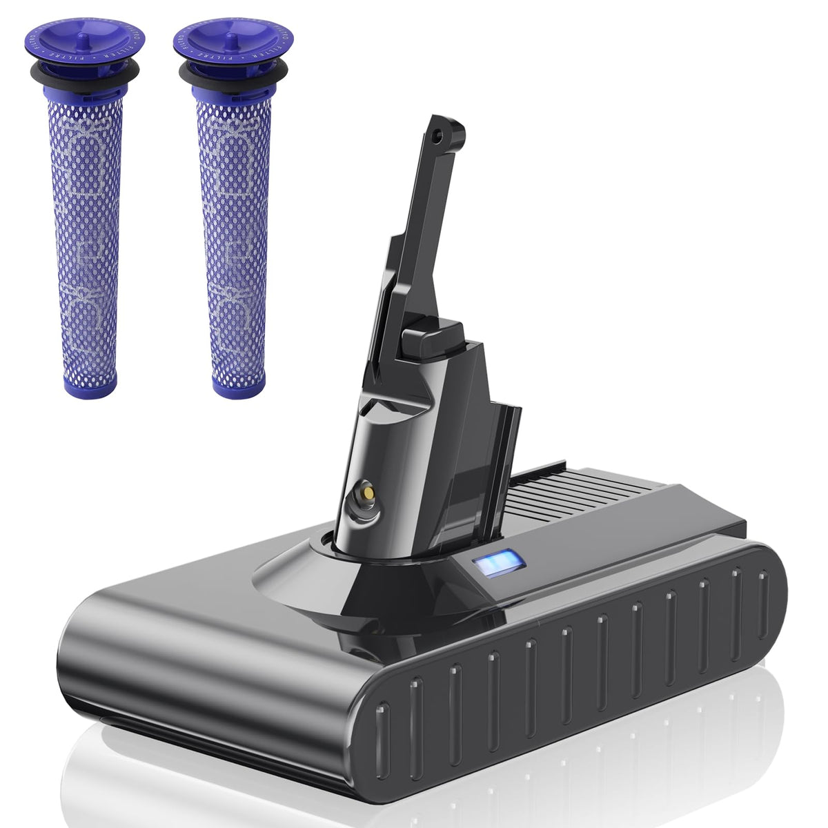 JUNWOOD upgraded 21.6V battery front view for Dyson V8, designed for longer run time.
