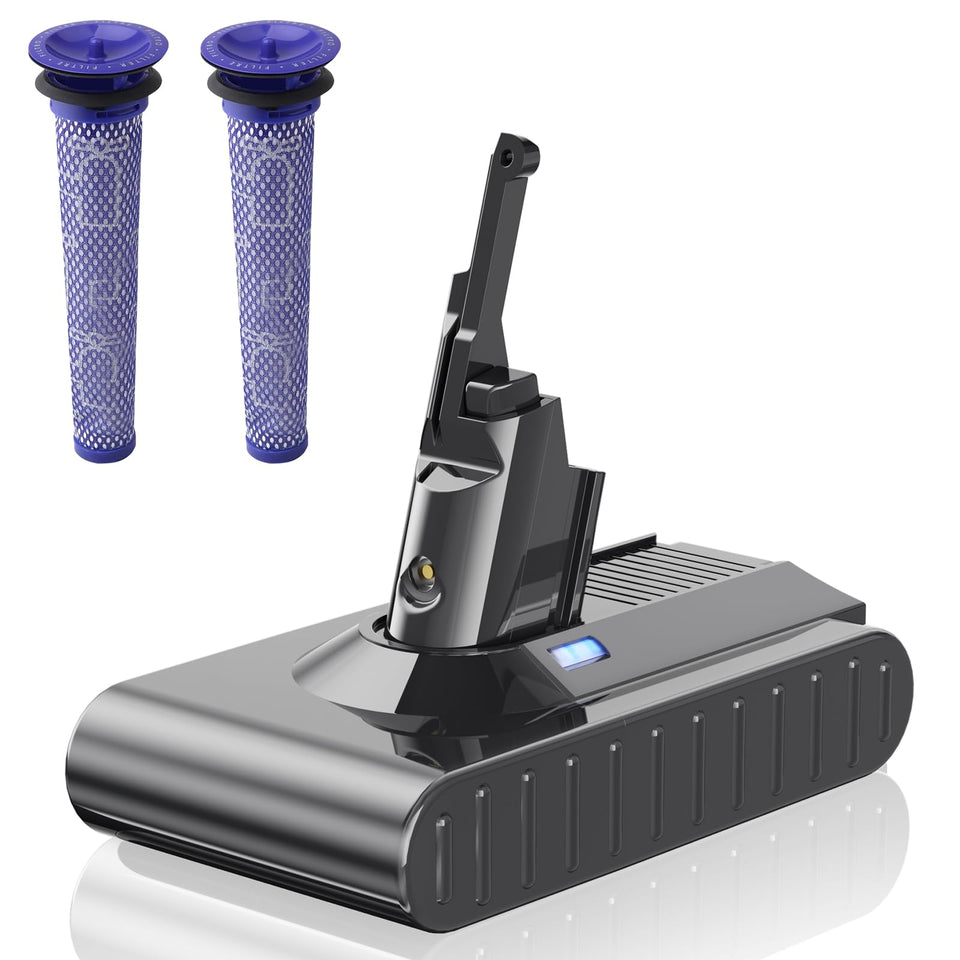 JUNWOOD upgraded 21.6V battery front view for Dyson V8, designed for longer run time.