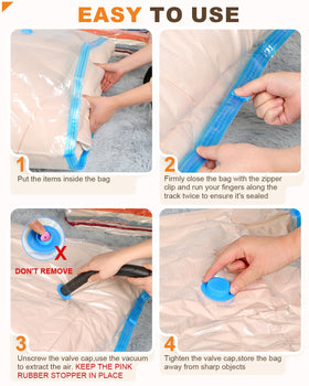 Vacuum cleaner attachment compresses large bags quickly for fast organization