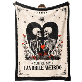 Juratar blanket with skeleton couples design for a romantic gift.